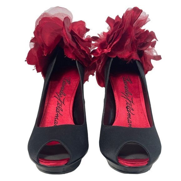 Beverly Feldman Women's Black Peep Toe Platforms 4.5in Heel Sz 8 (EU 38) - Picture 2 of 10